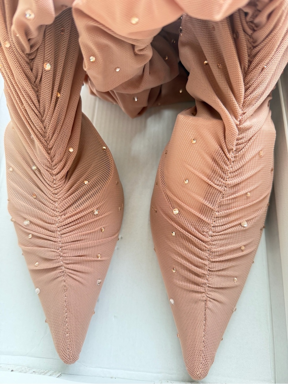 Steve Madden Rashida Blush Mesh Ruched Over-the-Knee Stiletto Boots 8.5 - Picture 6 of 13